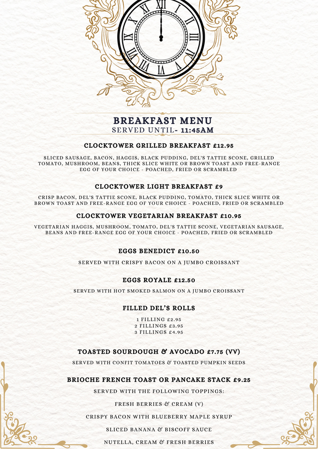 Clock tower telford breakfast menu discount